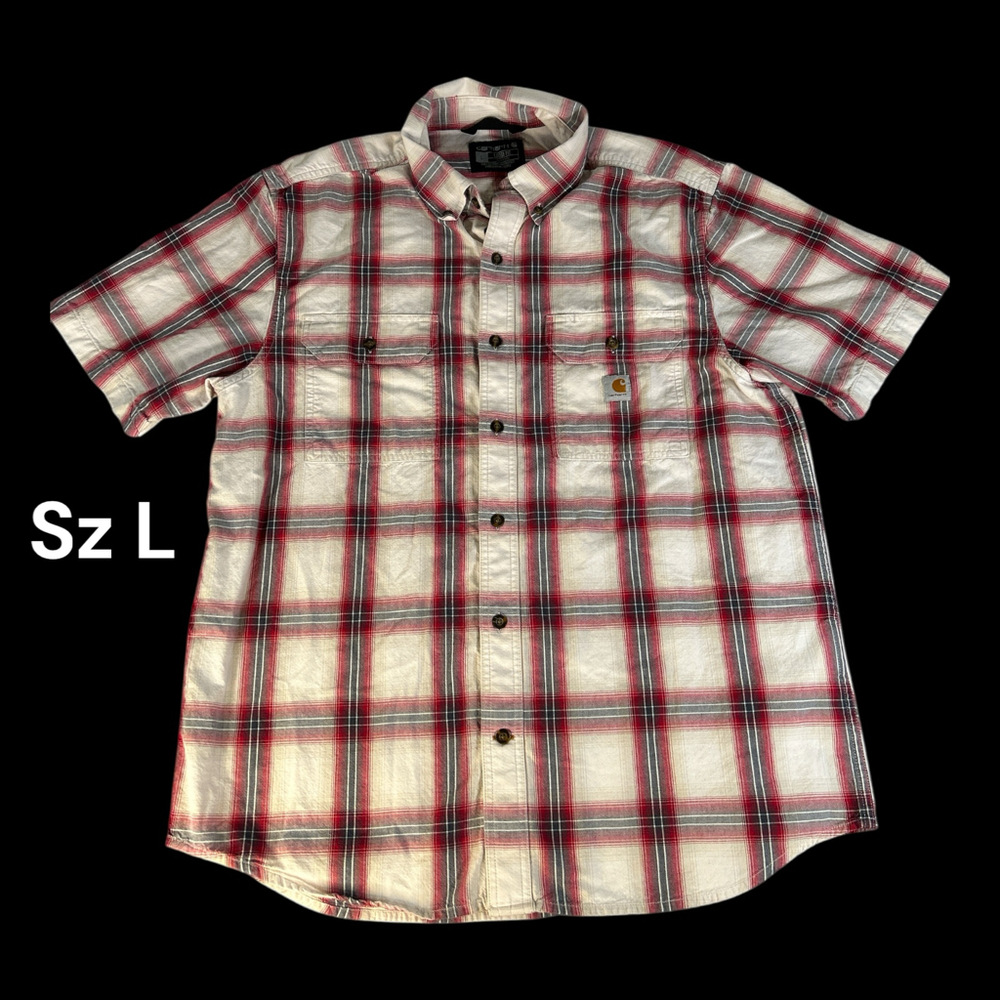 Carhartt Men's Relaxed Fit Red Plaid Button-up Short Sleeve Shirt Sz L